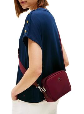 Bolsa Tommy Hilfiger Popette de nylon granate para mulher.
