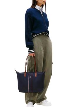 Retorna apenas a tradução para o português: Bolsa tote Tommy Hilfiger Popette corpo azul marinho para mulher.