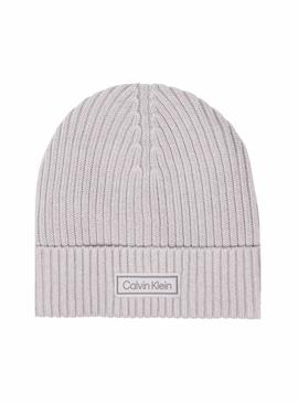 Gorro Calvin Klein Patch Chunky Rib cinza para homem