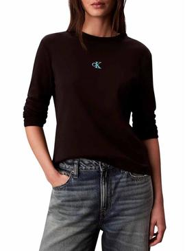 Camisa Calvin Klein Jeans Satin Ombre Graphic preta para mulher.