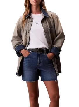 Camisa Calvin Klein Jeans Satin Ombre Graphic branca para mulher.