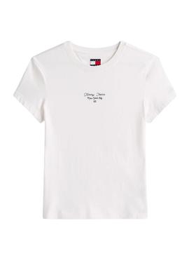 Camiseta Tommy Jeans Ess Logo branca para mulher.
