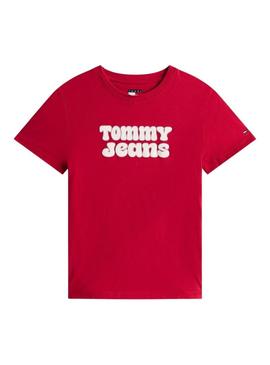 Camiseta Tommy Jeans Essential vermelha para mulher.