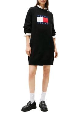 Vestido Tommy Jeans Flag preto para mulher