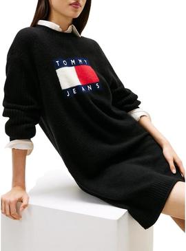 Vestido Tommy Jeans Flag preto para mulher