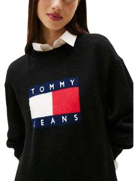 Vestido Tommy Jeans Flag preto para mulher