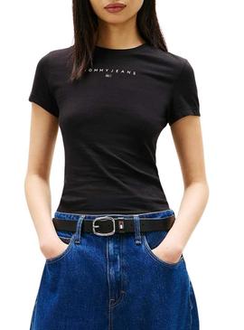 Camiseta Tommy Jeans Bling Linear preto para mulheres.