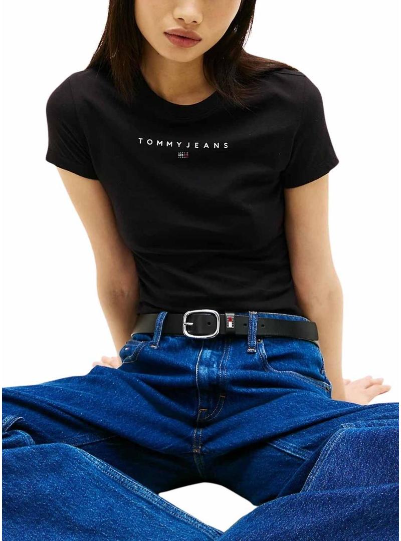 Camiseta Tommy Jeans Bling Linear preto para mulheres.