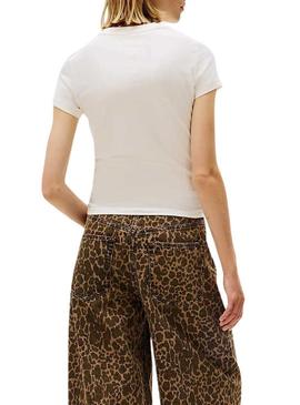 Camiseta Tommy Jeans Bling Linear branca para mulher.