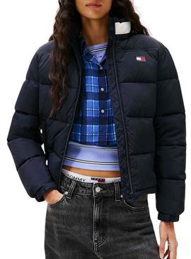 Jaqueta acolchoada Tommy Jeans Flag azul marinho para mulher.