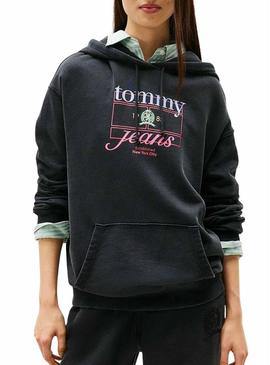 Moletom Tommy Jeans Crest Flag preto para mulher
