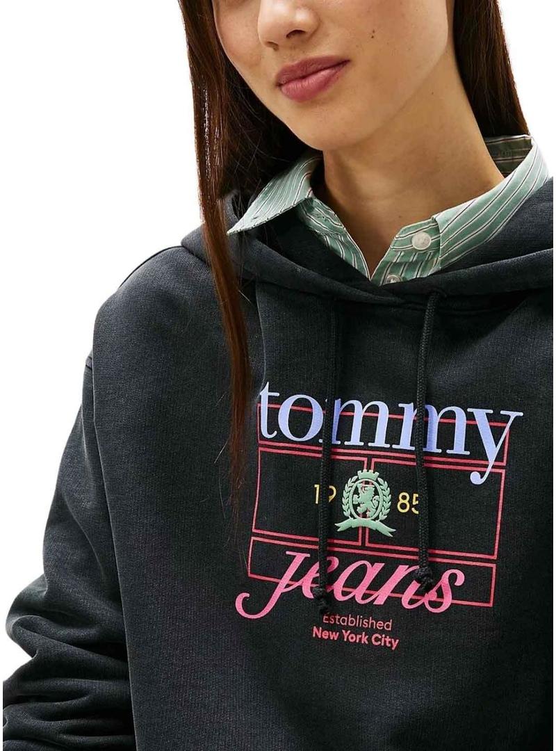 Moletom Tommy Jeans Crest Flag preto para mulher