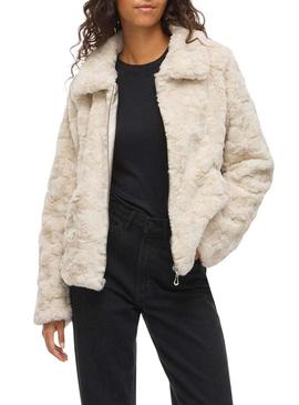 Jaqueta de pele Vila Vidorte bege para mulher