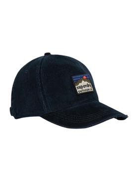 Boné Superdry Graphic Cord Trucker em veludo cotelê azul marinho.