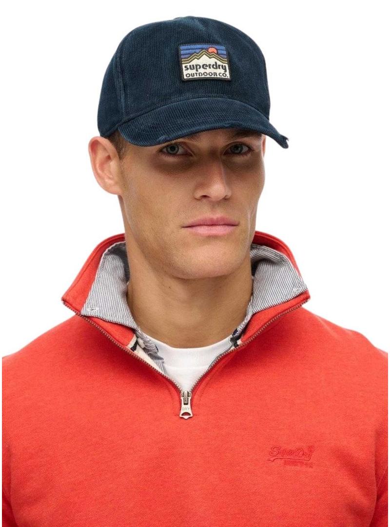 Boné Superdry Graphic Cord Trucker em veludo cotelê azul marinho.