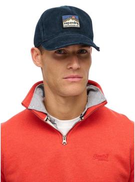 Boné Superdry Graphic Cord Trucker em veludo cotelê azul marinho.