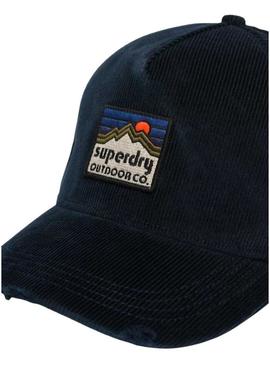 Boné Superdry Graphic Cord Trucker em veludo cotelê azul marinho.