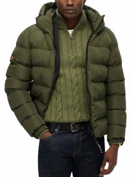 Casaco Superdry com capuz e acolchoado verde para homem.