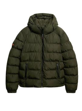 Casaco Superdry com capuz e acolchoado verde para homem.