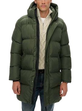 Jaqueta Superdry com capuz acolchoada verde para homem.