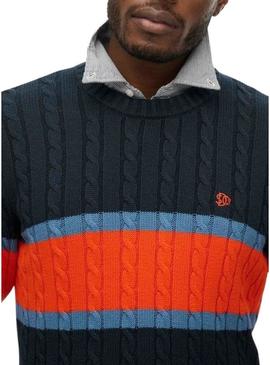 Camisola Superdry Cotton Stripe Cable marinho para homem