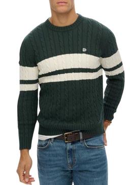 Camisola Superdry Cotton Stripe Cable verde para homem.