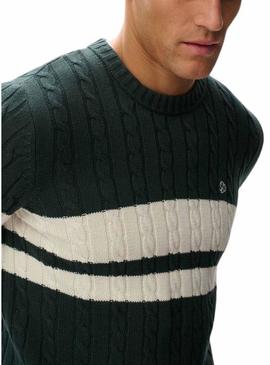 Camisola Superdry Cotton Stripe Cable verde para homem.