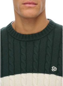 Camisola Superdry Cotton Stripe Cable verde para homem.