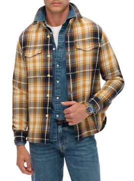 Camisa Superdry Merchant Heavy Checked flanela amarela para homem.