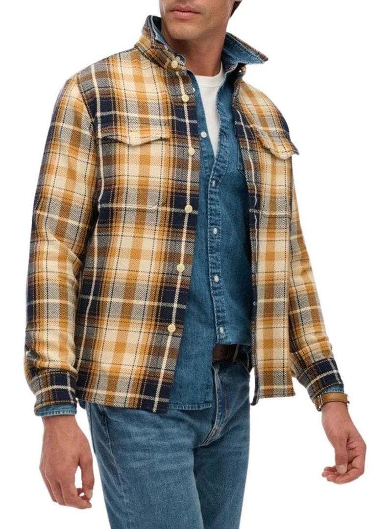Camisa Superdry Merchant Heavy Checked flanela amarela para homem.