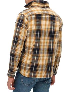 Camisa Superdry Merchant Heavy Checked flanela amarela para homem.