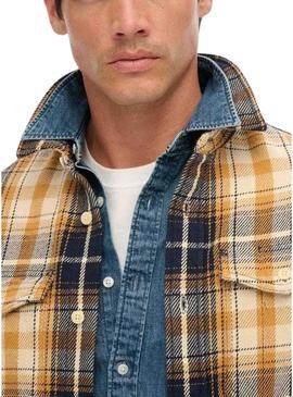 Camisa Superdry Merchant Heavy Checked flanela amarela para homem.