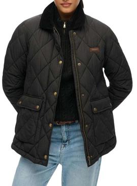 Jaqueta Superdry Cord Trimmed Liner preta para mulher.