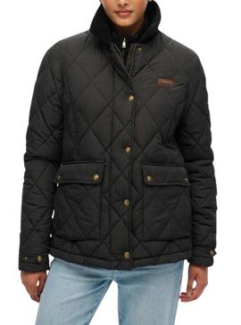 Jaqueta Superdry Cord Trimmed Liner preta para mulher.