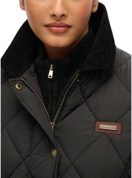 Jaqueta Superdry Cord Trimmed Liner preta para mulher.