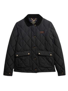 Jaqueta Superdry Cord Trimmed Liner preta para mulher.