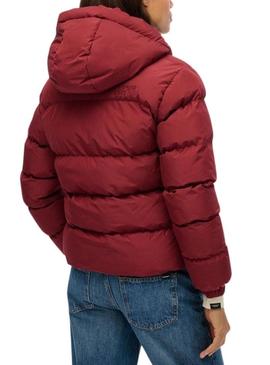 Casaco Superdry Hooded Sports Puffer acolchoado granate para mulher.