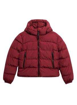 Casaco Superdry Hooded Sports Puffer acolchoado granate para mulher.