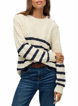 Camisola Superdry Cable bege para mulher.