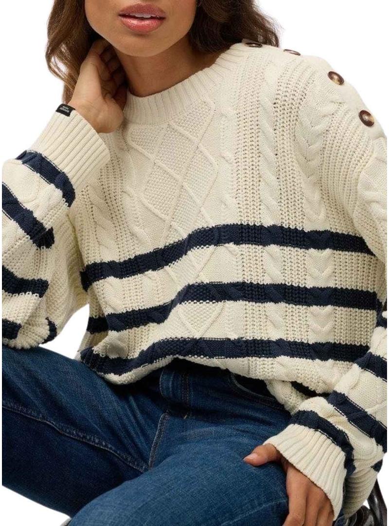 Camisola Superdry Cable bege para mulher.