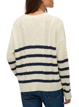 Camisola Superdry Cable bege para mulher.