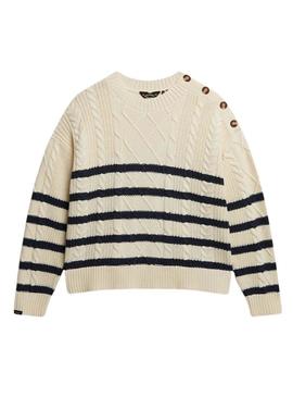 Camisola Superdry Cable bege para mulher.