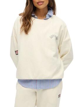 Moletom Superdry Athletic Relaxed Printed bege para mulher.