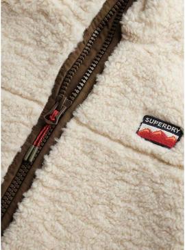 Jaqueta polar Superdry Fleece Hybrid bege e verde para mulher.