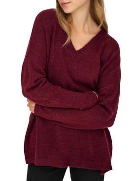 Camisola de malha Only Talio granate para mulher.