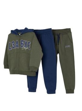 Moletom Mayoral de três peças verde e azul marinho para menino.