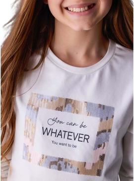 Camiseta Mayoral Whatever branca para menina