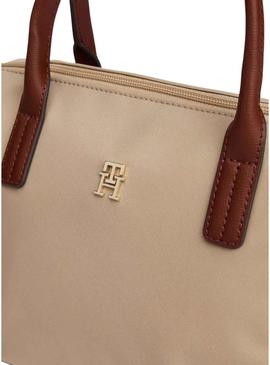Bolsa Tommy Hilfiger mini tote bege de nylon para mulher