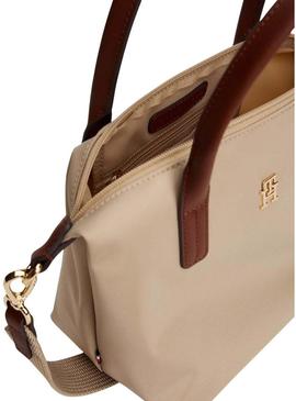Bolsa Tommy Hilfiger mini tote bege de nylon para mulher