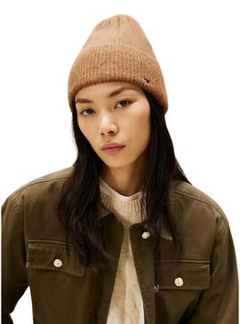Gorro de lã Tommy Hilfiger Fluffy bege para mulher.